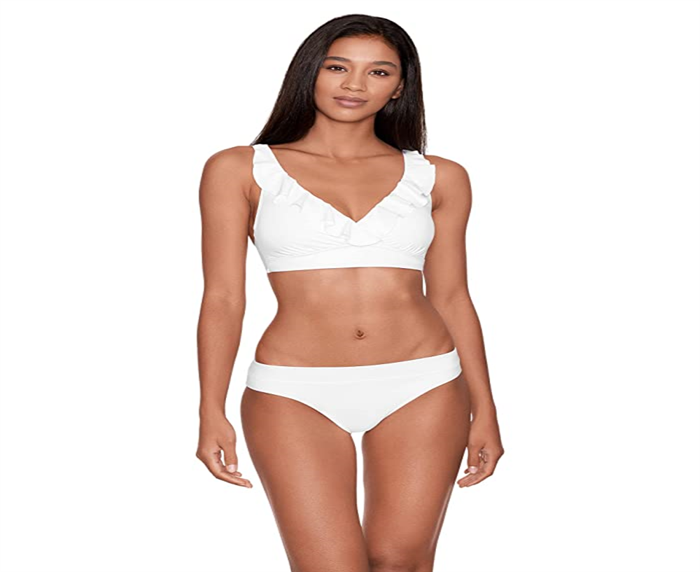 Sutiã Ralph Lauren Beach Club Feminino com aro e babados, tamanho 4, branco