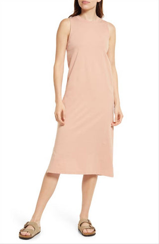 Vestido midi de algodão com gola redonda Madewell em marrom coral antigo, tamanho médio