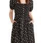 Vestido de algodão misto com decote quadrado e franzido Madewell em preto verdadeiro floral tamanho grande