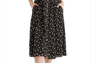 Vestido de algodão misto com decote quadrado e franzido Madewell em preto verdadeiro floral tamanho grande