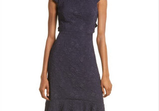 Vestido Jacquard Azul Marinho da Lulus, Tamanho Médio