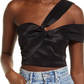 Top curto de cetim preto Lulus Party Queen tamanho XS