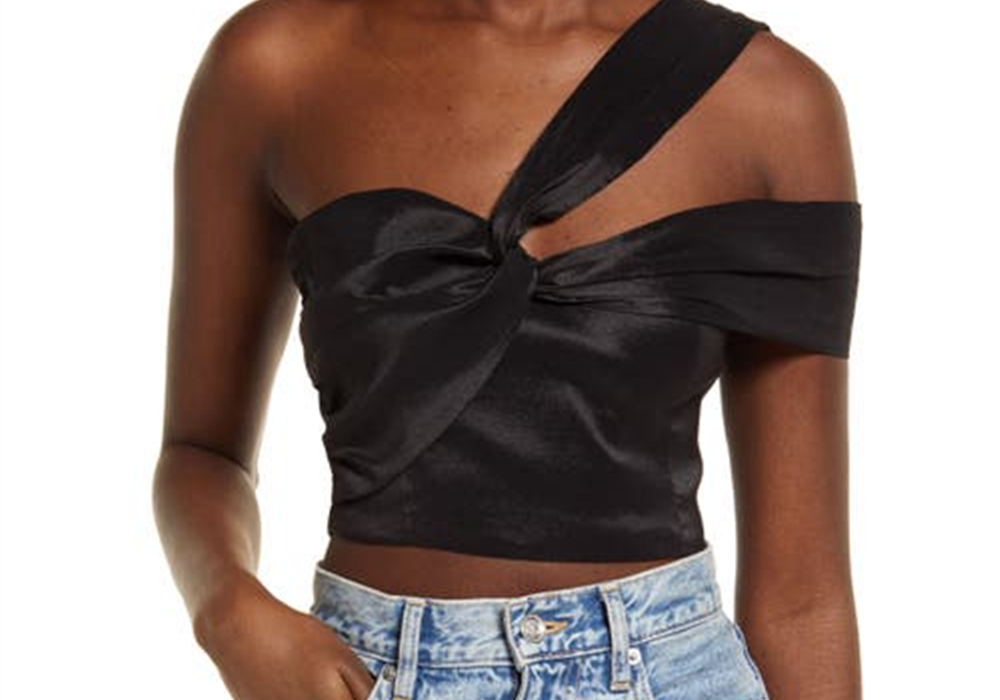 Top curto de cetim preto Lulus Party Queen tamanho XS