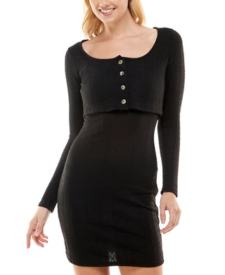 Vestido Cardigan de Malha Bodycon Ultra Flirt Junior Preto Tamanho Grande