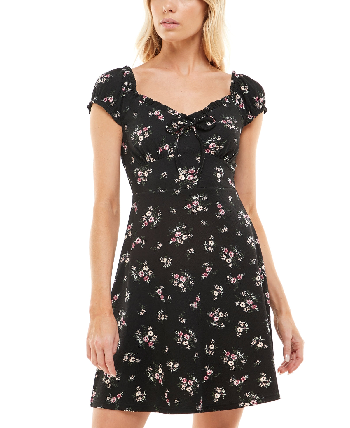Vestido curto com estampa floral Ultra Flirt Junior, preto, tamanho pequeno