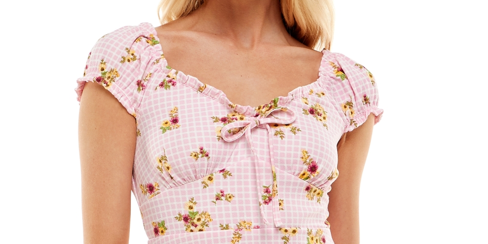 Vestido curto com estampa floral Ultra Flirt Junior, rosa, tamanho médio