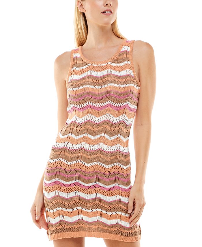 Vestido listrado de crochê Ultra Flirt Junior, laranja, tamanho X-S