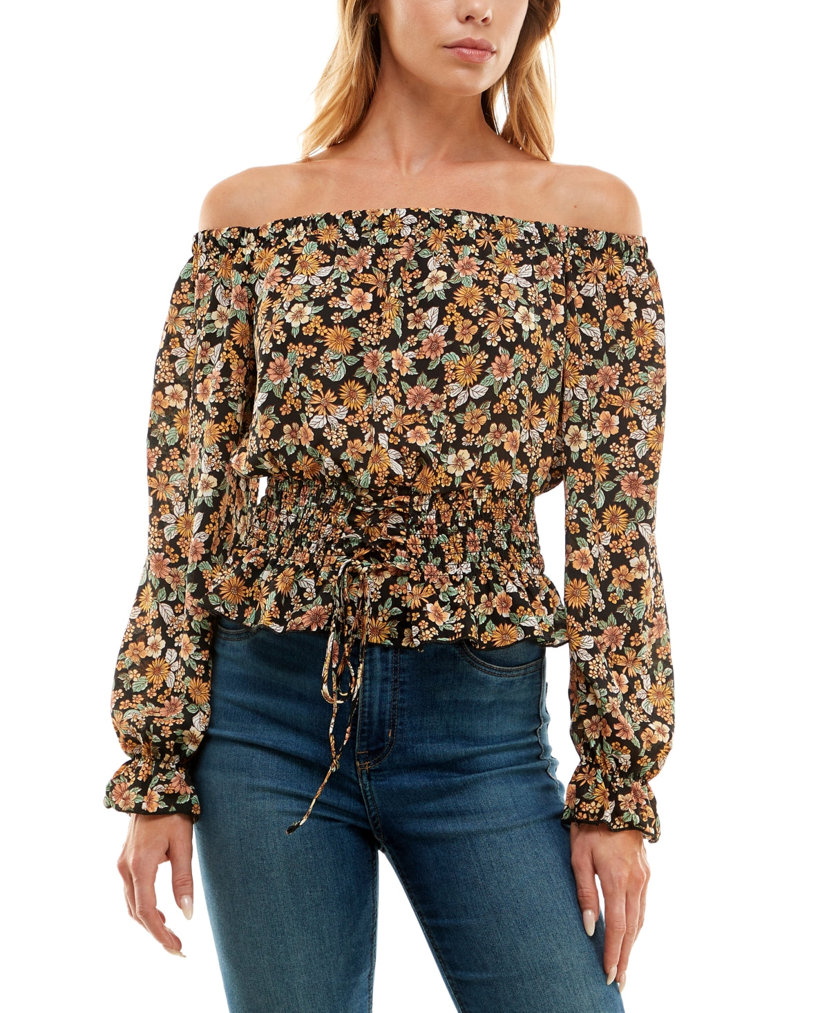 Blusa de alças largas com estampa floral Ultra Flirt Junior, preta, tamanho médio