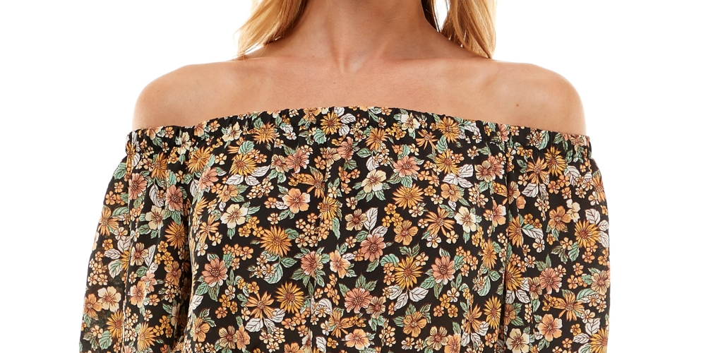 Blusa de alças largas com estampa floral Ultra Flirt Junior, preta, tamanho médio