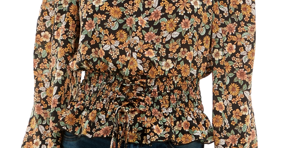 Blusa de alças largas com estampa floral Ultra Flirt Junior, preta, tamanho médio