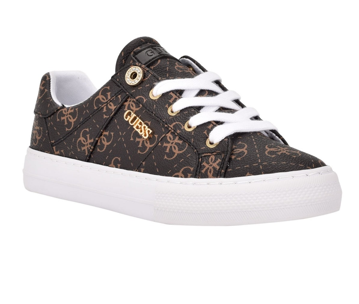 Tênis casual feminino GUESS Loven com cadarço, marrom, tamanho 9 M