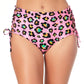 Biquíni feminino de cintura alta com renda lateral California Waves, rosa