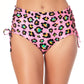 Biquíni feminino de cintura alta com renda lateral California Waves, rosa