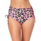 Biquíni feminino de cintura alta com renda lateral California Waves, rosa