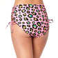 Biquíni feminino de cintura alta com renda lateral California Waves, rosa
