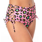 Biquíni feminino de cintura alta com renda lateral California Waves, rosa