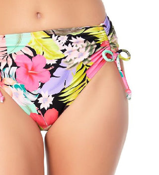 Biquíni California Waves Junior com estampa floral e cintura alta, preto e multicolorido