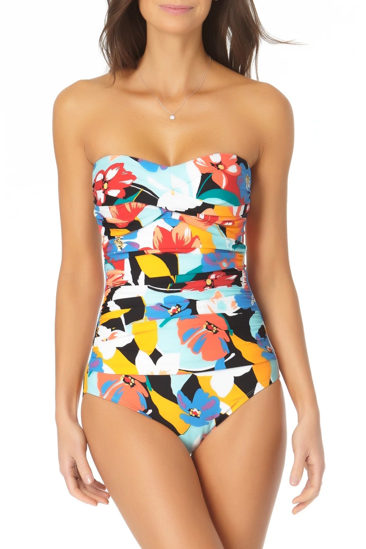 Anne Cole Maiô Feminino Multi Twist Front Franzido Bandeau One Piece Multicolorido Tamanho 6