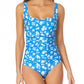 Maiô feminino Anne Cole com decote quadrado e franzido frontal, azul, tamanho 14