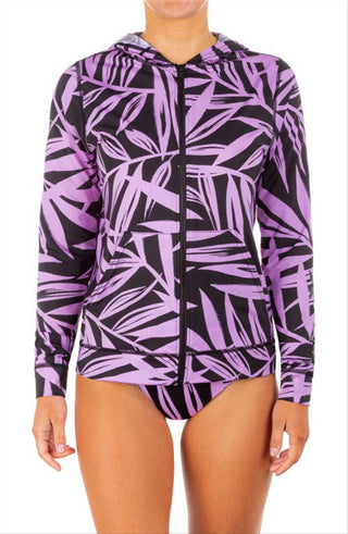 Blusa Hurley Mystic Leaves com capuz e zíper, rosa, tamanho médio, feminina