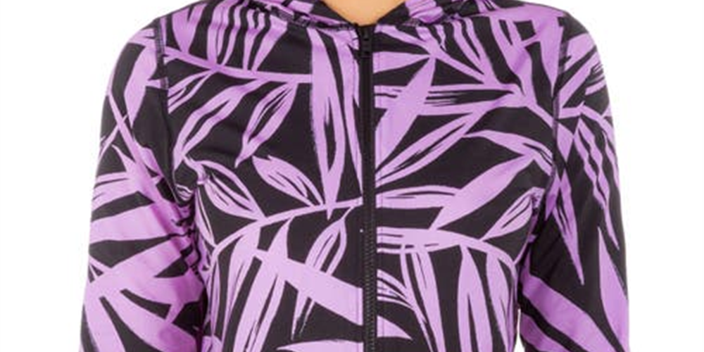 Blusa Hurley Mystic Leaves com capuz e zíper, rosa, tamanho médio, feminina