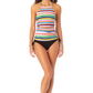 Anne Cole Tankini Top Listrado Pintado Gola Alta Maiô Feminino Verde Tamanho P