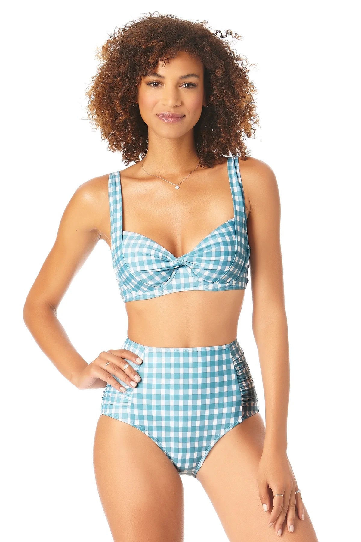Anne Cole Maiô Feminino Cintura Alta Estampa Vichy Azul Tamanho X-S