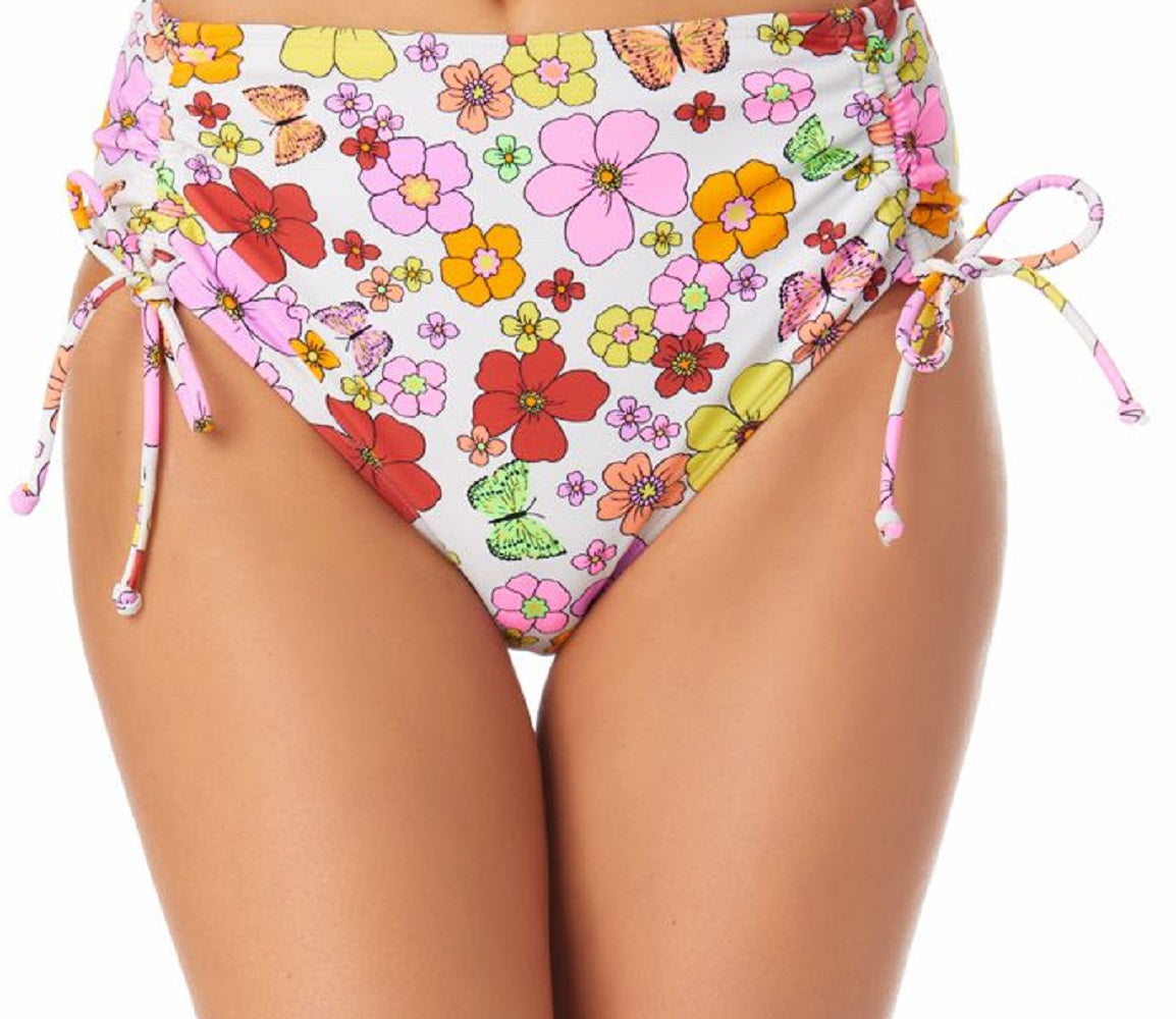 Calcinha de biquíni com cintura alta e estampa lateral California Waves Junior, maiô branco