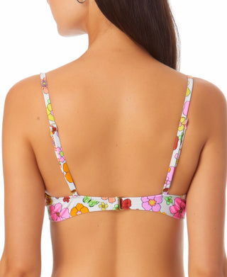 Top de biquíni bralette com aro estampado California Waves Junior, maiô branco