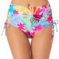 Calcinha de biquíni com cintura alta e cadarço estampado California Waves Junior, maiô branco