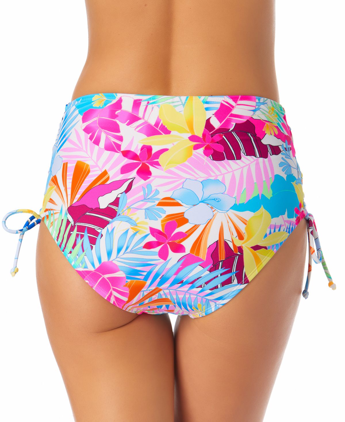 Calcinha de biquíni feminina California Waves com estampa de amarrar e cintura alta, tamanho médio, branca