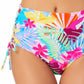 Calcinha de biquíni feminina California Waves com estampa de amarrar e cintura alta, tamanho médio, branca