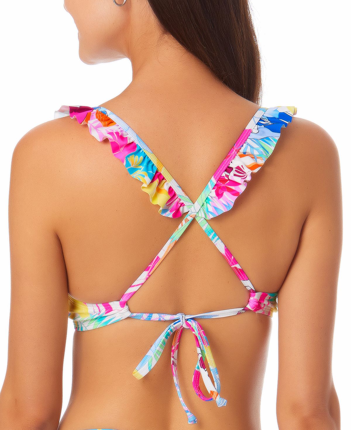 Biquíni California Waves Junior com aro e acabamento estampado com babados, maiô branco