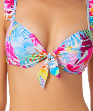 Biquíni California Waves Junior com aro e acabamento estampado com babados, maiô branco