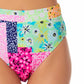 Calcinha de biquíni estampada de cintura alta California Waves Junior, verde