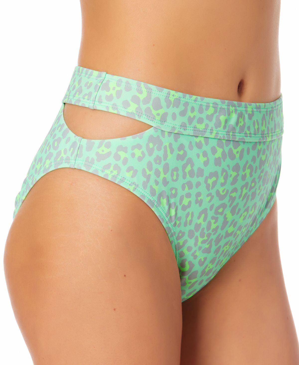 Calcinha de biquíni com recorte estampado e cintura alta California Waves Juniors, verde