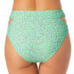Calcinha de biquíni com recorte estampado e cintura alta California Waves Juniors, verde