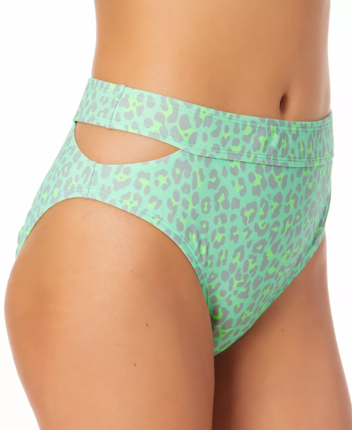 Calcinha de biquíni com recorte estampado e cintura alta California Waves Juniors, verde