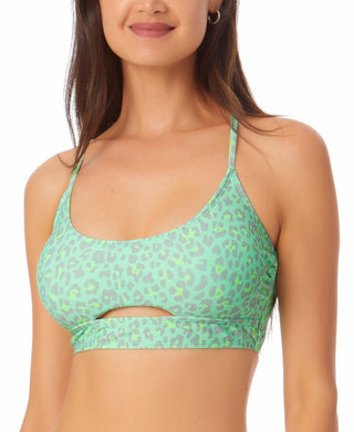 Biquíni Bralette com recorte estampado California Waves Junior, maiô verde
