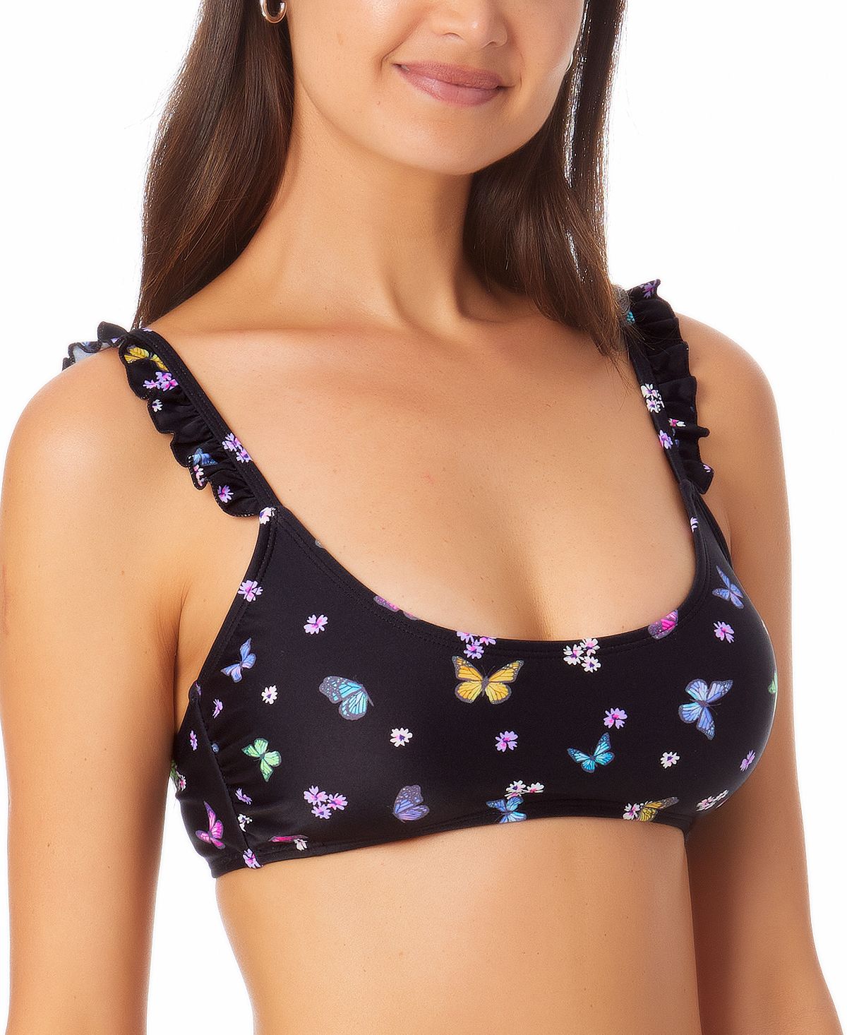 Biquíni California Waves Juniores com babados e top bralette, preto, tamanho grande