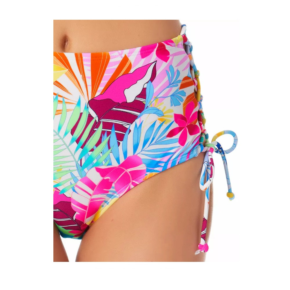 Calcinha de biquíni estampada California Waves Junior com cintura alta e maiô branco