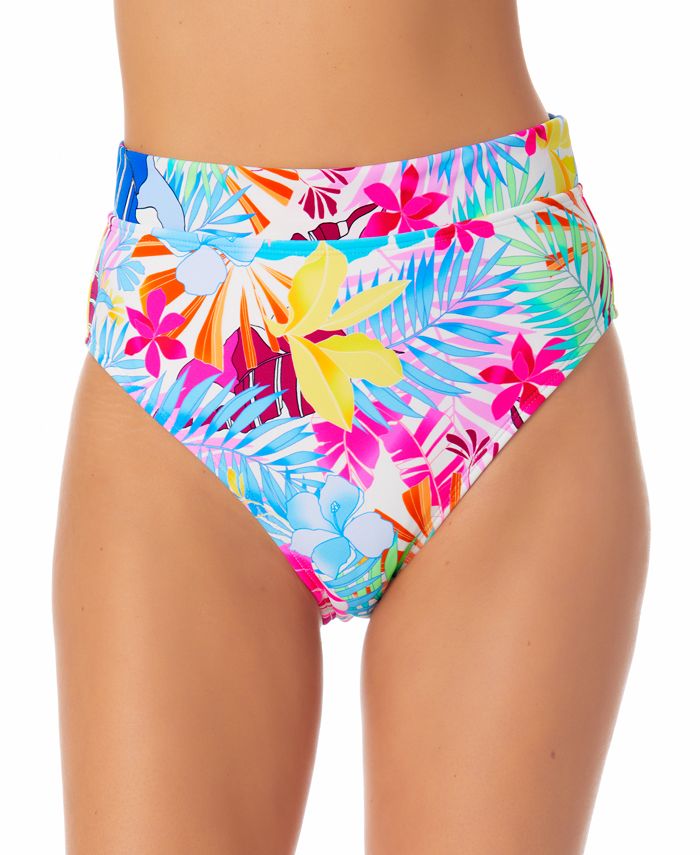 Calcinha de biquíni estampada California Waves Junior com cintura alta e maiô branco
