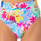 Calcinha de biquíni estampada California Waves Junior com cintura alta e maiô branco