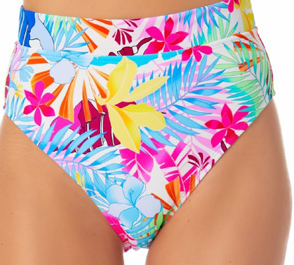 Calcinha de biquíni estampada California Waves Junior com cintura alta e maiô branco