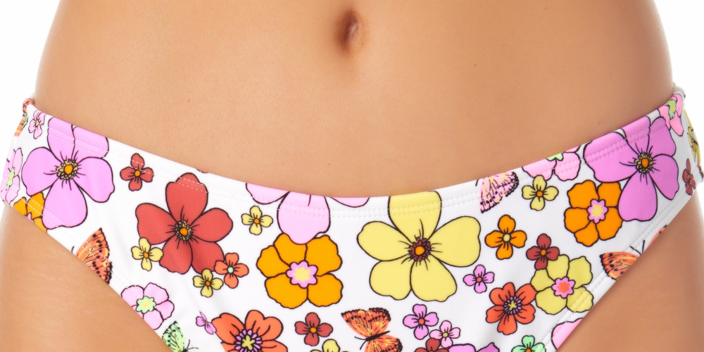 Calcinha de biquíni hipster com estampa floral infantil California Waves, tamanho X-S