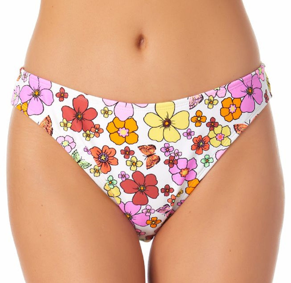 Biquíni hipster com estampa floral California Waves Junior, tamanho pequeno, branco