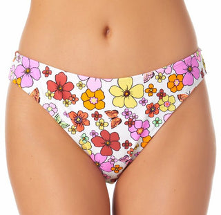 Biquíni hipster com estampa floral California Waves Junior, tamanho pequeno, branco