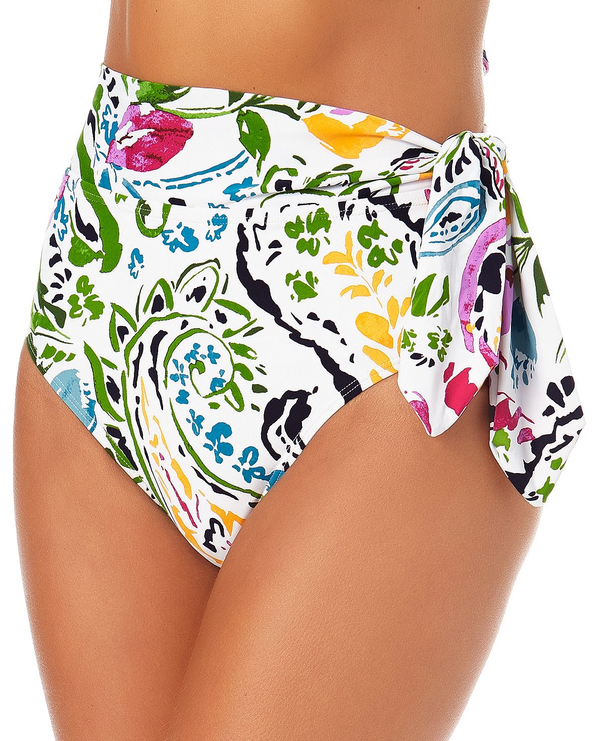 Calcinha de banho feminina Anne Cole com estampa Paisley e cintura alta, maiô branco