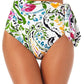Calcinha de banho feminina Anne Cole com estampa Paisley e cintura alta, maiô branco