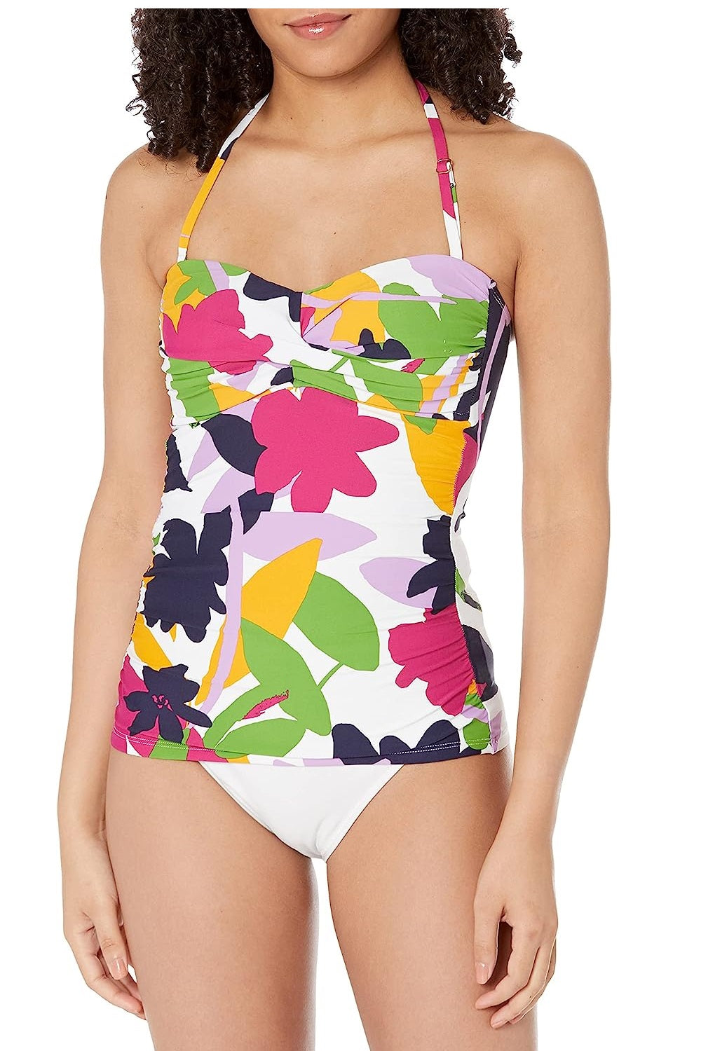 Anne Cole Top Tankini Sem Alças Floral Twist Bold Feminino, Branco, Tamanho Pequeno